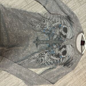 MMA Elite Gray Skull Graphic Long Sleeve Shirt